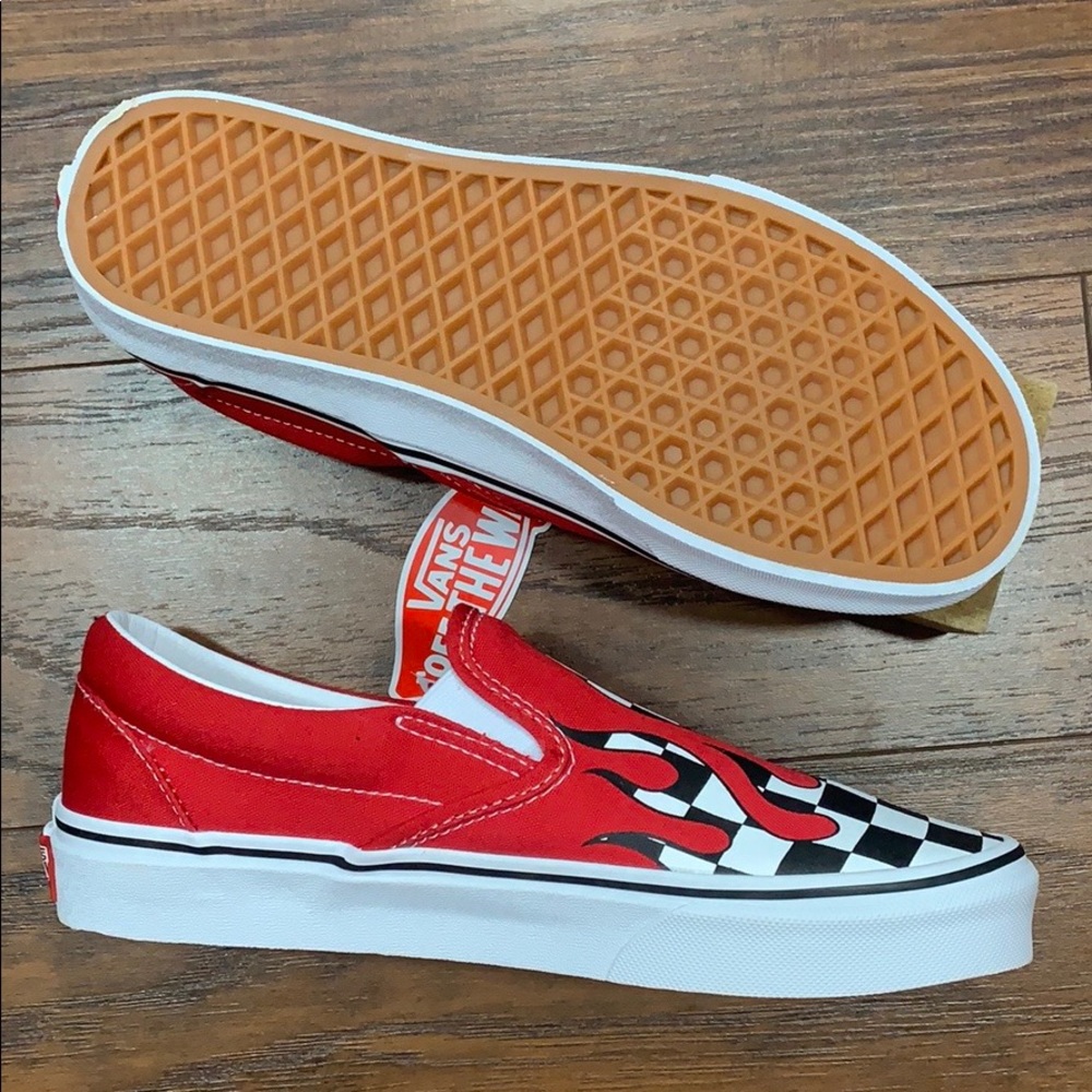 VANS CLASSIC SLIP-ON CHECKER FLAME Racing Red men’ - Picture 10 of 16